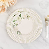 25 Pack White Sage Green Salad Paper Plates with Floral Lined Rim