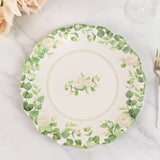 25 Pack White Floral Greenery Party Paper Plates with Scalloped Edge, 11" Disposable Dinner Plates