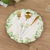 25 Pack White Floral Greenery Party Paper Plates with Scalloped Edge, 11" Disposable Dinner Plates