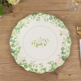 25 Pack White Floral Greenery Party Paper Plates with Scalloped Edge, 11" Disposable Dinner Plates