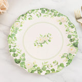 25 Pack White Floral Greenery Party Paper Plates with Scalloped Edge, 11" Disposable Dinner Plates