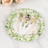 25 Pack White Floral Greenery Salad Paper Plates with Scalloped Edge