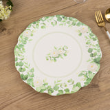 25 Pack White Floral Greenery Salad Paper Plates with Scalloped Edge