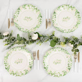 25 Pack White Floral Greenery Salad Paper Plates with Scalloped Edge