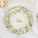 25 Pack White Floral Greenery Salad Paper Plates with Scalloped Edge