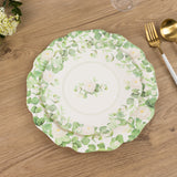 25 Pack White Floral Greenery Salad Paper Plates with Scalloped Edge