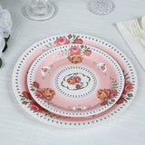 25 Pack Dusty Rose Round Floral Paper Salad Plates, Disposable Appetizer Dessert Plates