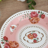 25 Pack Dusty Rose Round Floral Paper Salad Plates, Disposable Appetizer Dessert Plates