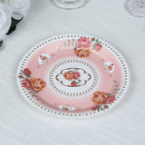 25 Pack Dusty Rose Round Floral Paper Salad Plates, Disposable Appetizer Dessert Plates