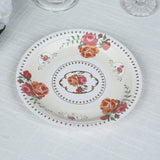 25 Pack Ivory Round Floral Paper Salad Plates, Disposable Tea Party Appetizer Dessert Plates