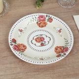 25 Pack Ivory Round Floral Paper Salad Plates, Disposable Tea Party Appetizer Dessert Plates