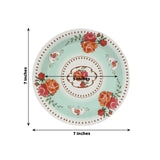 25 Pack Turquoise Round Floral Paper Salad Plates, Disposable Tea Party Dessert Plates