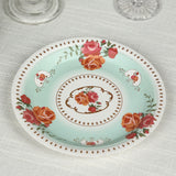 25 Pack Turquoise Round Floral Paper Salad Plates, Disposable Tea Party Dessert Plates