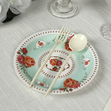 25 Pack Turquoise Round Floral Paper Salad Plates, Disposable Tea Party Dessert Plates