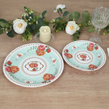 25 Pack Turquoise Round Floral Paper Salad Plates, Disposable Tea Party Dessert Plates