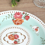 25 Pack Turquoise Round Floral Paper Salad Plates, Disposable Tea Party Dessert Plates