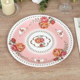 25 Pack Dusty Rose Round Floral Paper Dinner Plates, Disposable Plates