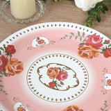 25 Pack Dusty Rose Round Floral Paper Dinner Plates, Disposable Plates