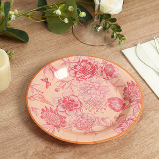 <h3 style="margin-left:0px;"><strong>Luxurious Dusty Rose Spring Floral Paper Plates with Gold Rim</strong>