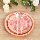 50 Pcs Dusty Rose Spring Floral Disposable Plates with Gold Rim, Heavy Duty Round Dinner and Dessert