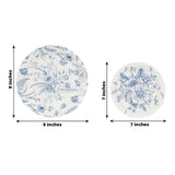 50 Pcs White Blue Vintage Floral Disposable Plates with French Toile Pattern, Round Dinner Dessert