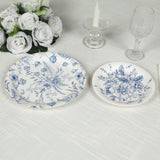 50 Pcs White Blue Vintage Floral Disposable Plates with French Toile Pattern, Round Dinner Dessert