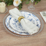 50 Pcs White Blue Vintage Floral Disposable Plates with French Toile Pattern, Round Dinner Dessert