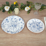 50 Pcs White Blue Vintage Floral Disposable Plates with French Toile Pattern, Round Dinner Dessert