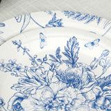 50 Pcs White Blue Vintage Floral Disposable Plates with French Toile Pattern, Round Dinner Dessert