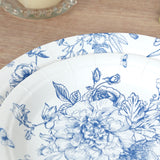 50 Pcs White Blue Vintage Floral Disposable Plates with French Toile Pattern, Round Dinner Dessert