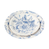 50 Pcs White Blue Vintage Floral Disposable Plates with French Toile Pattern, Round Dinner Dessert