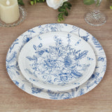 50 Pcs White Blue Vintage Floral Disposable Plates with French Toile Pattern, Round Dinner Dessert