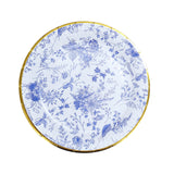 25 Pack | 7inch Blue Chinoiserie Floral Disposable Salad Plates with Gold Rim#whtbkgd