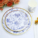 25 Pack | 7inch Blue Chinoiserie Floral Disposable Salad Plates with Gold Rim