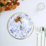 25 Pack | 9inch Blue Chinoiserie Floral Disposable Dinner Plates with Gold Rim