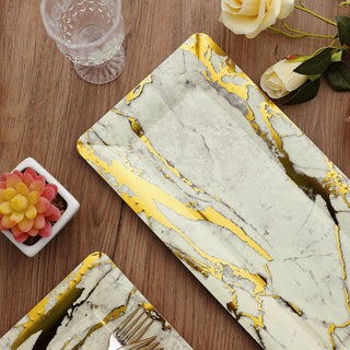 Add a Touch of Luxury with the Ivory/Gold Marble 16" Heavy Duty Paper Serving Trays