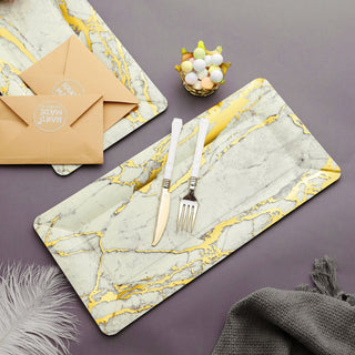 Ivory/Gold Marble 16" Heavy Duty Paper Serving Trays - Add Style and Elegance to Your Events