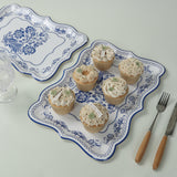 10 Pack White Blue Heavy Duty Paper Serving Trays with French Toile Pattern, 400 GSM Disposable