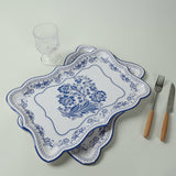 10 Pack White Blue Heavy Duty Paper Serving Trays with French Toile Pattern, 400 GSM Disposable