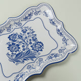 10 Pack White Blue Heavy Duty Paper Serving Trays with French Toile Pattern, 400 GSM Disposable