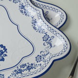 10 Pack White Blue Heavy Duty Paper Serving Trays with French Toile Pattern, 400 GSM Disposable