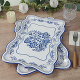 10 Pack White Blue Heavy Duty Paper Serving Trays with French Toile Pattern, 400 GSM Disposable