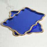 10 Pack | Elegant Royal Blue / Gold Rim Heavy Duty Paper Serving Trays, 400 GSM Disposable