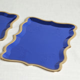 10 Pack | Elegant Royal Blue / Gold Rim Heavy Duty Paper Serving Trays, 400 GSM Disposable