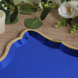 10 Pack | Elegant Royal Blue / Gold Rim Heavy Duty Paper Serving Trays, 400 GSM Disposable