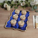 10 Pack | Elegant Royal Blue / Gold Rim Heavy Duty Paper Serving Trays, 400 GSM Disposable