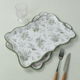 10 Pack White Sage Green Paper Serving Trays with French Toile Pattern, 400 GSM Disposable