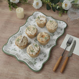 10 Pack White Sage Green Paper Serving Trays with French Toile Pattern, 400 GSM Disposable