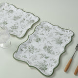 10 Pack White Sage Green Paper Serving Trays with French Toile Pattern, 400 GSM Disposable