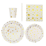 120 Pcs White Gold Stars Disposable Dinnerware Set, Tableware Combo Pack#whtbkgd